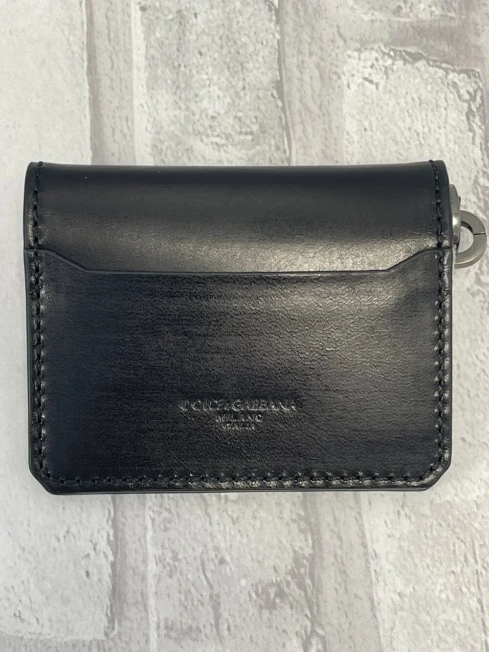 DOLCE & GABBANA Black Leather Card Holder w/ Gunmetal Keyring - Preowned
